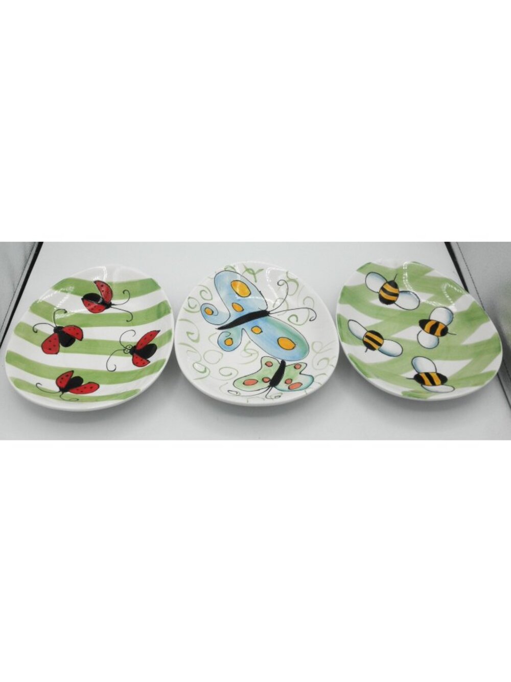 Jill Seale Boston Warehouse Egg Shaped Plate Set Lady Bug  Butterfly  Bumble Bee